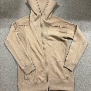 Free People Tan Double Check Zip-Up Cardigan